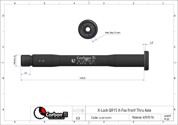 Carbon Ti X-Lock QR15 X-Fox M14x1.5 Black Steckachse 4 Carbon Ti X-Lock QR15 X-Fox M14x1.5 Black Steckachse – Bild 2